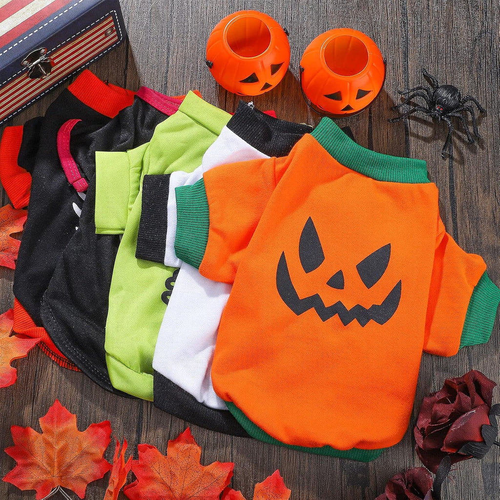 5 Pcs Halloween Dog Shirt & Clothes - Pumpkin Ghosts Skeletons Pet Costume