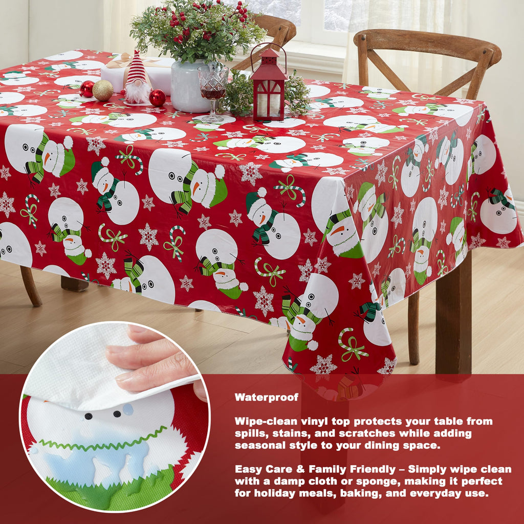 Christmas Red Swirling Snowman 52x70 Rectangle Vinyl Tablecloth