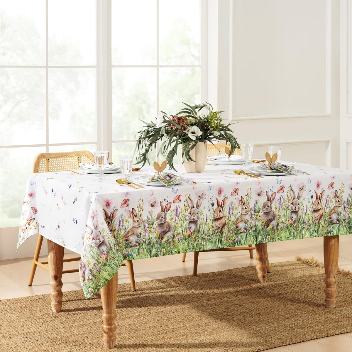 Bunny Blossom Easter Tablecloth, Multicolor - 60" W x 144" L