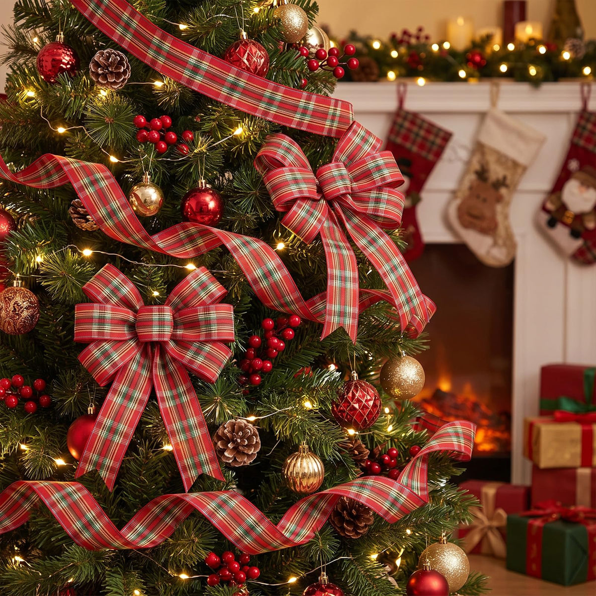 Christmas Red Plaid Wired Ribbon