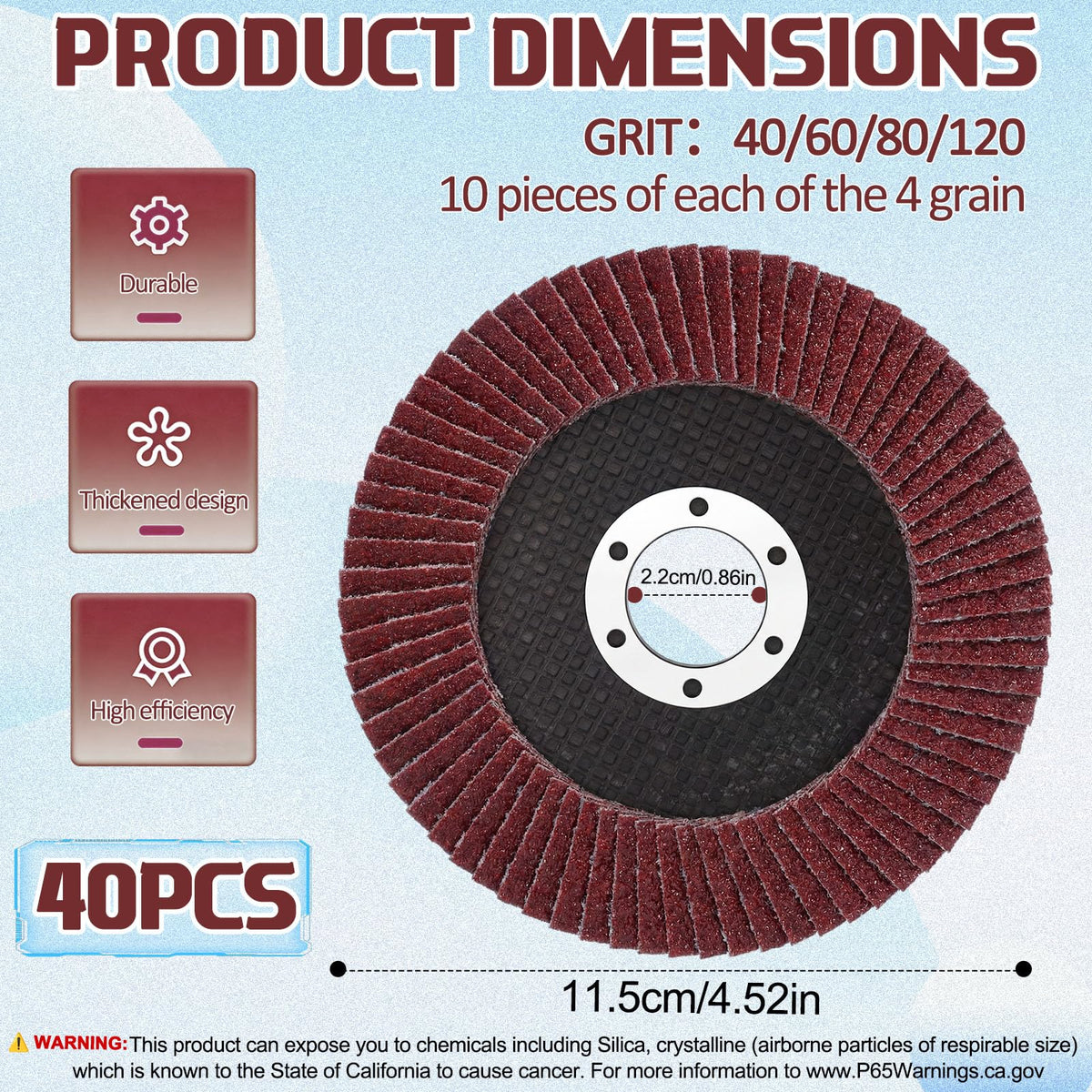 Landhoow 40 Pack Flap Discs 4 1/2 Inch for Angle Grinder 4.5 x 7/8 Inch Aluminum Oxide Sanding Grinding Wheels Grinding Discs Abrasives Flapper Wheel for Wood Metal Sanding (40,60,80,120 Grit)