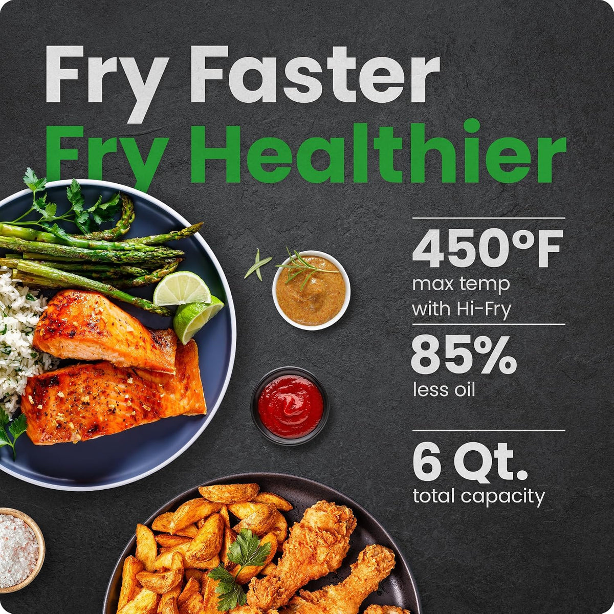 Air Fryer 6 Qt | TurboFry 5-in-1 with 450°F Hi-Fry Option for Crispier Results | Bake, Dehydrate, Frozen | XL