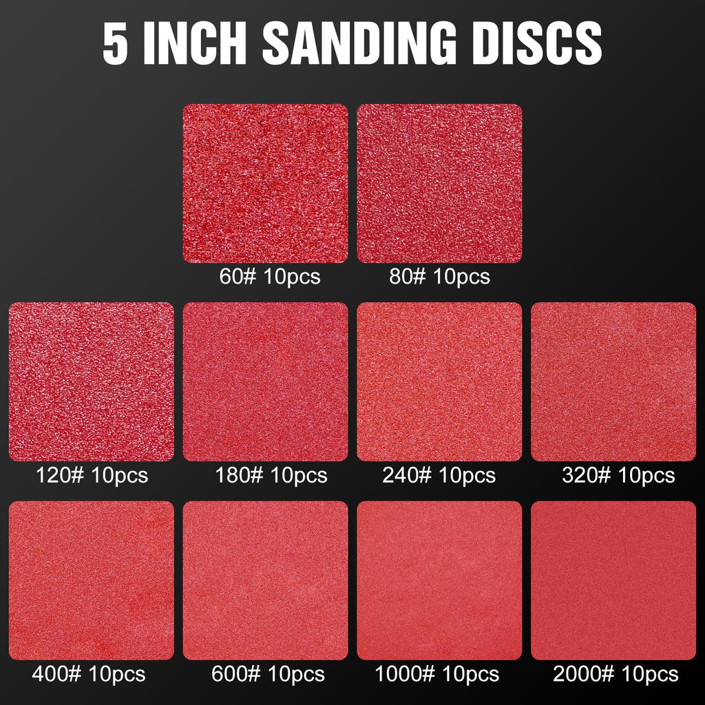 Pukamam 100 Pcs 5 inch Sanding Discs 60-2000 Grit Assorted