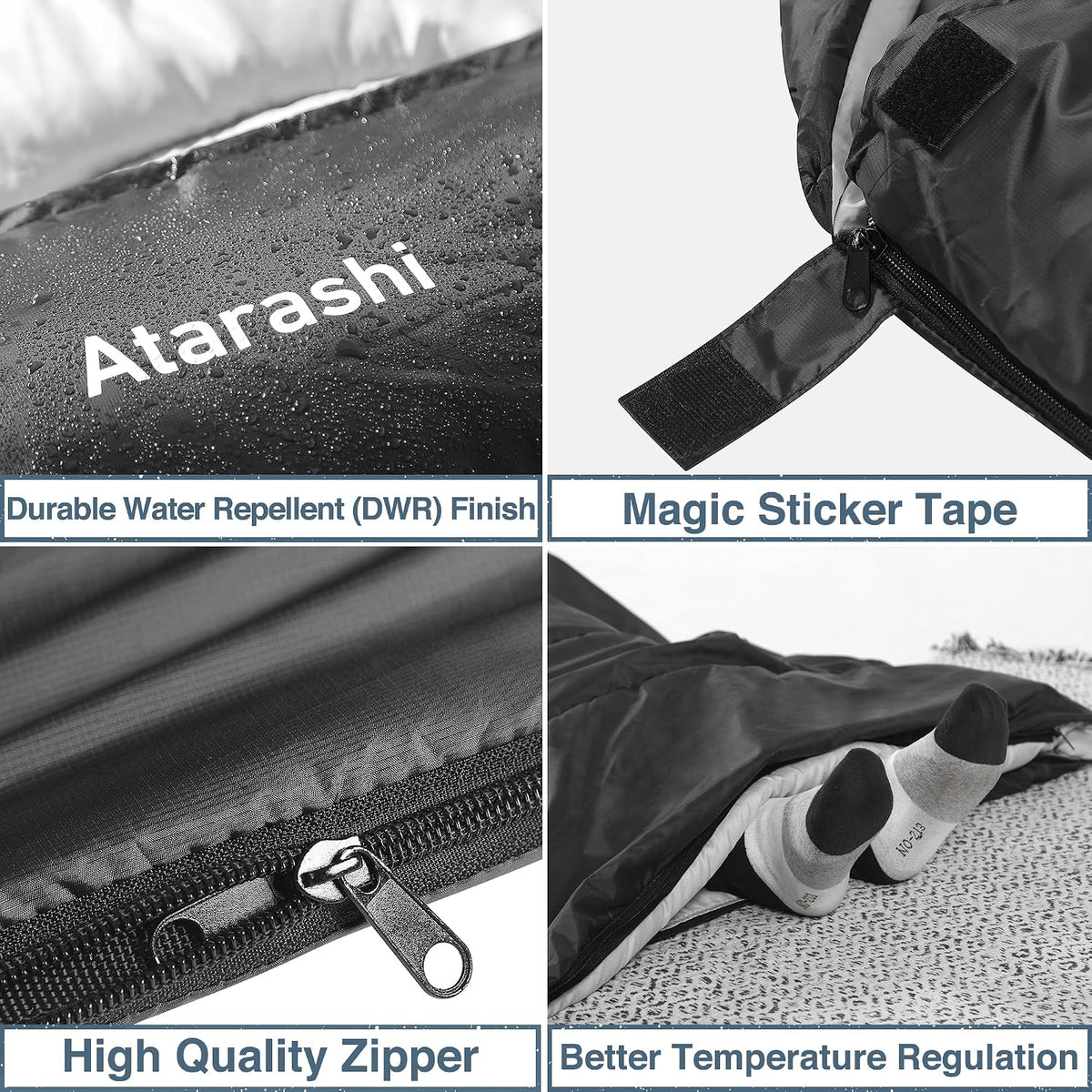 Camping Sleeping Bag- 4 Seasons for Adults, Light, Warm, Extra-Large with Compression Sack- Great for Hiking