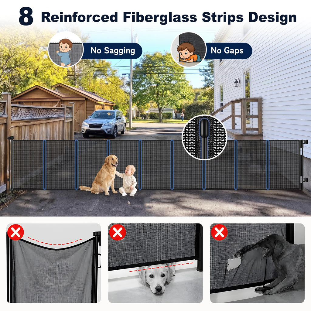 240" Extra-Wide Retractable Indoor/Outdoor Mesh Pet & Child Safety Gate with One-Hand Safety Lock for Wide Openings, Patios & Stairways