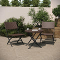 Three Piece Commercial Grade Foldable Bistro Set, Indoor/Outdoor PE Rattan Back, Seat and Table Top, Brown with Black