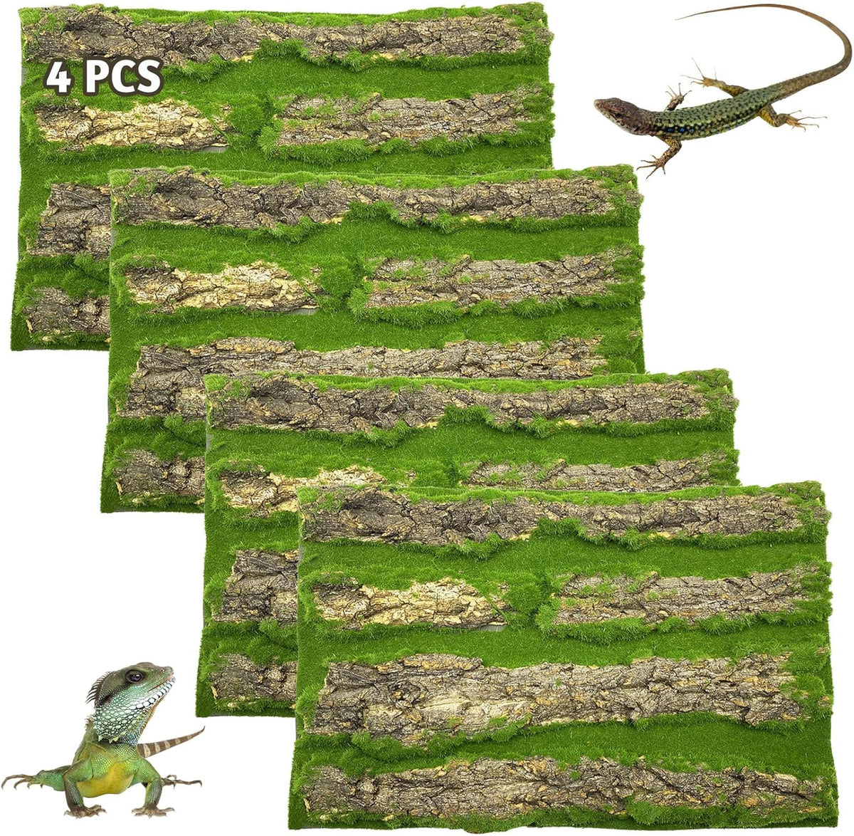 Reptile Terrarium Cork Background, Bearded Dragon Tank Bark Backdrop Wall Decor with Artificial Moss for Gecko Lizard
