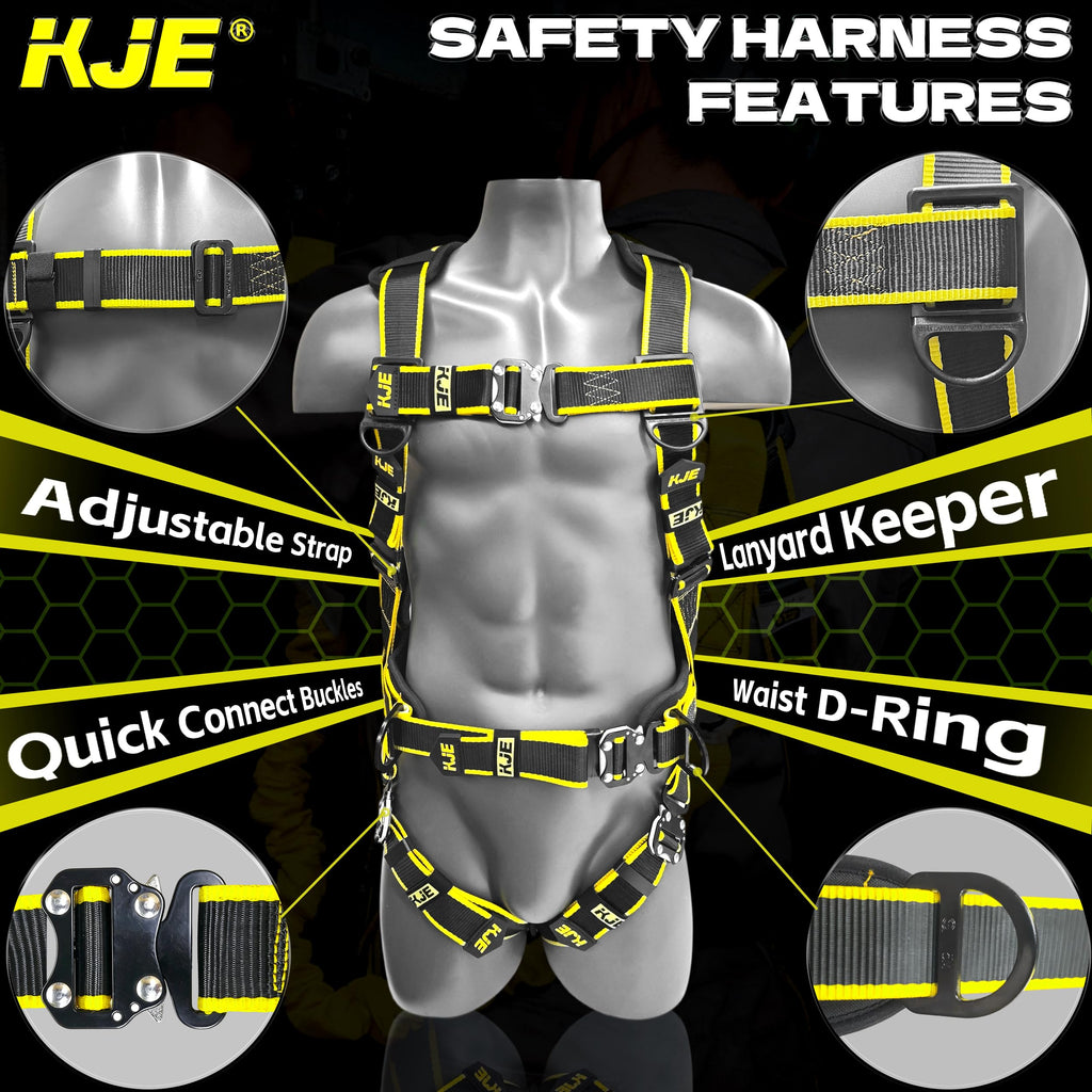 Safety Harness Fall Protection Kit, w/6FT 2 Leg Shock Absorbing Lanyard