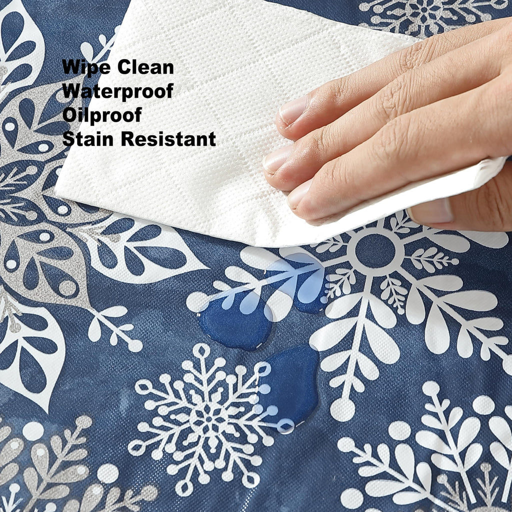 Christmas Navy Snowflake 52 x 70 Rectangle Vinyl Tablecloth