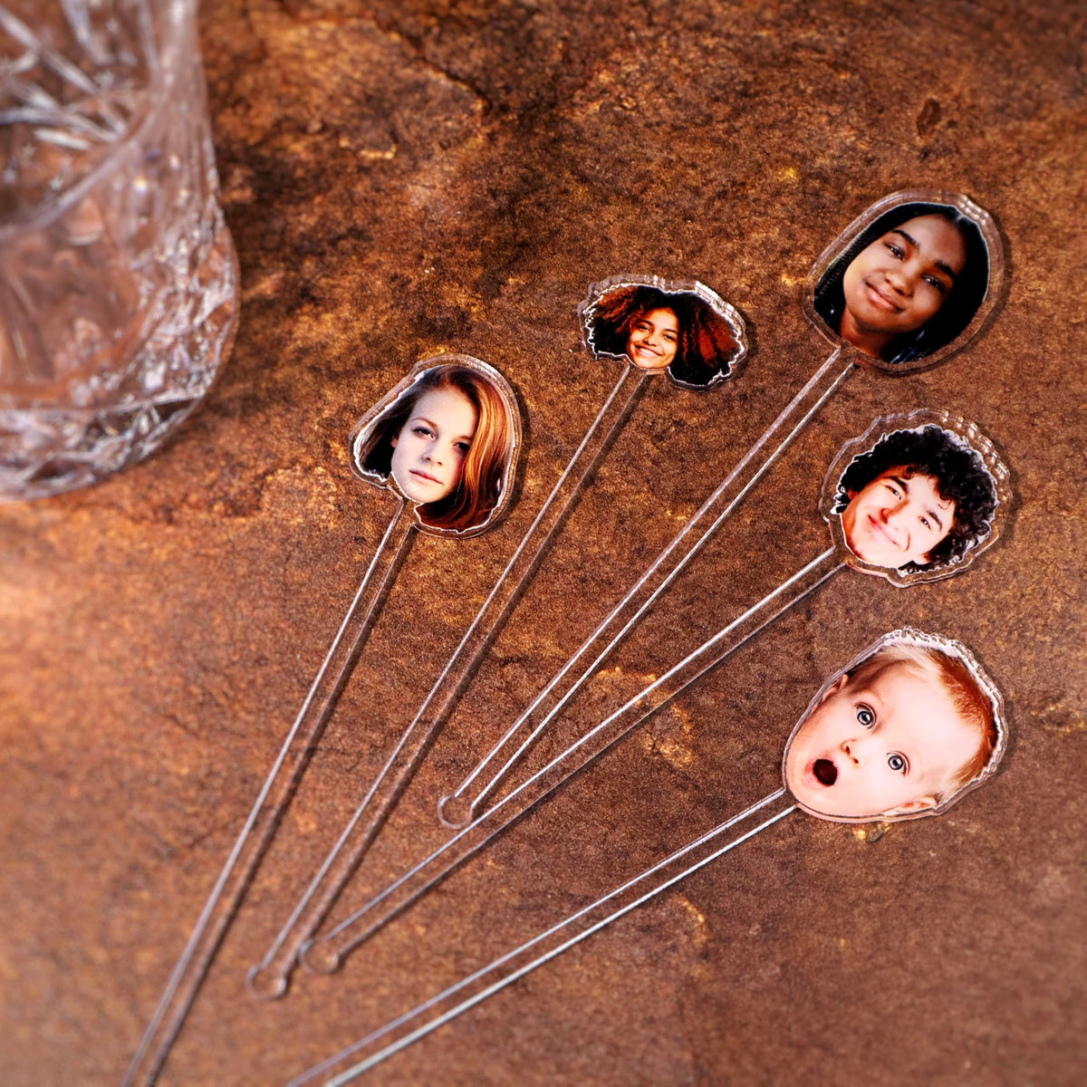 Custom Photo Face Stir Sticks Pack 5-500pcs, Personalized Acrylic Drink Stirrers with Your Photo, Dog, Cat, Logo or