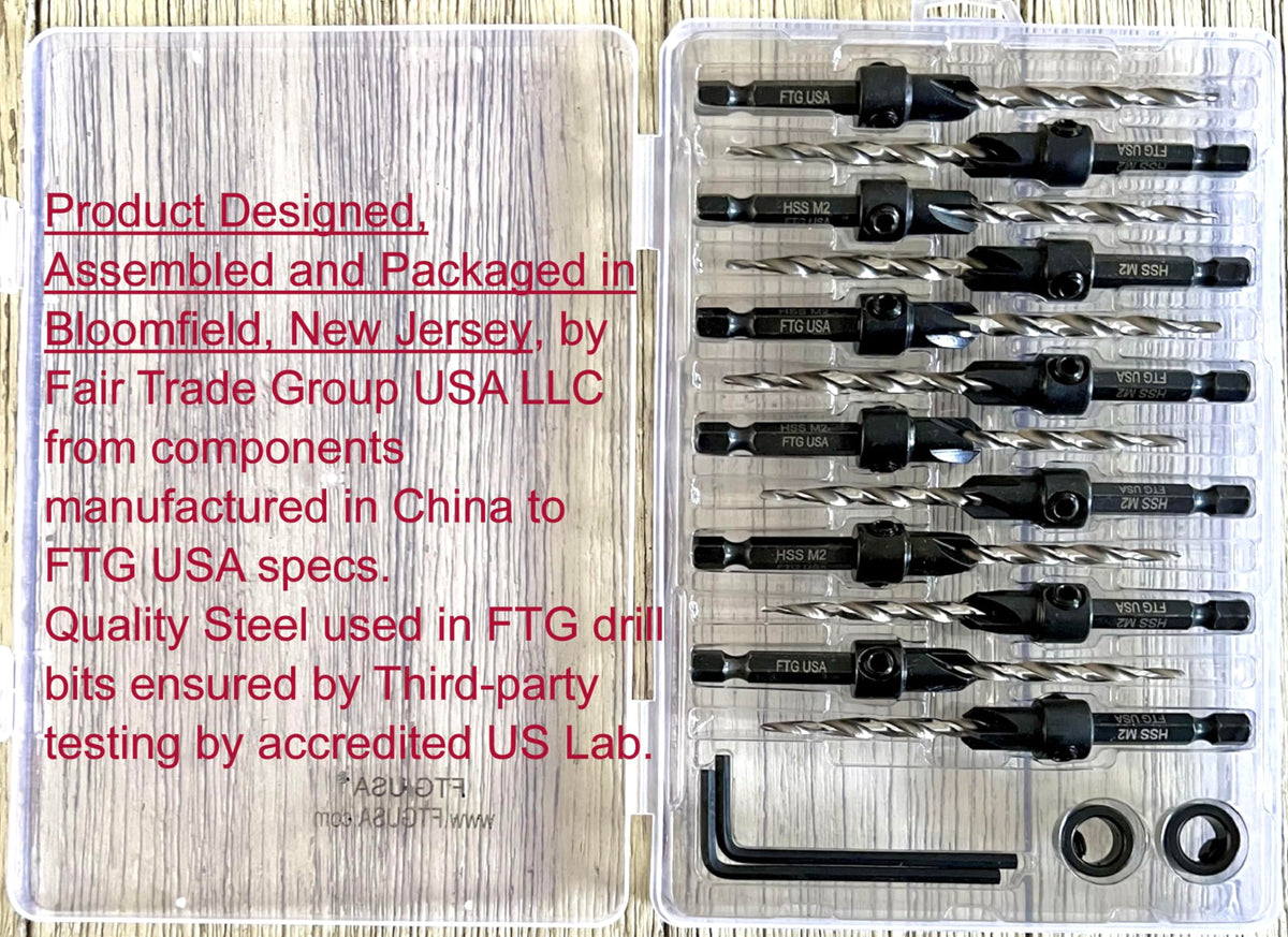 FTG USA Countersink Drill Bit Set 6 Pc #8, 6 Pc #10, Tapered Drill Bits