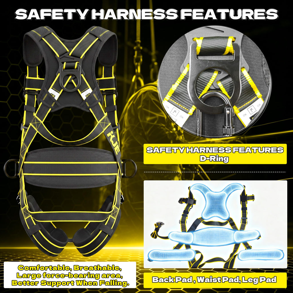Safety Harness Fall Protection Kit, w/6FT 2 Leg Shock Absorbing Lanyard
