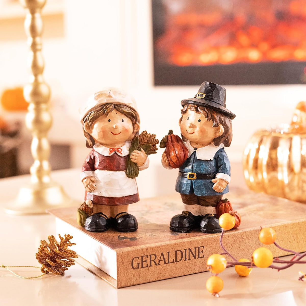 Fall Decorations for Home, 2 Pcs Fall Decor for Table Indoor Outdoor, Resin Thanksgiving Decorations Garden Pumpkins