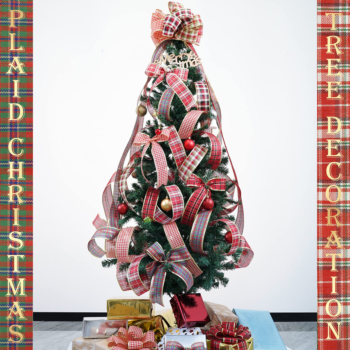 Buffalo Plaid Wired Christmas Ribbon 2.5 Inch, 6 Rolls 36 Yards, Plaid Ribbon for Trees, Wreath Bows, Garlands