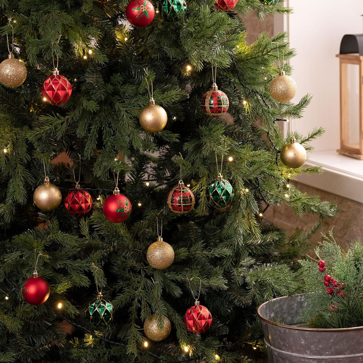 Christmas Ornaments Set, 30ct 2.36 Inches Red Green and Gold Shatterproof Christmas Tree Decorations Ball Ornaments