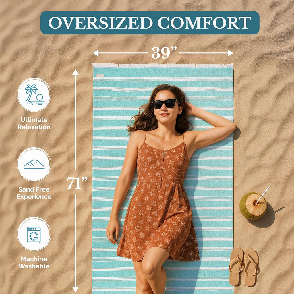 Sand Free Beach Towel, Oversized Pool Towels with Pre-Washed Quick Dry Fabric, Lightweight Design for Travel or