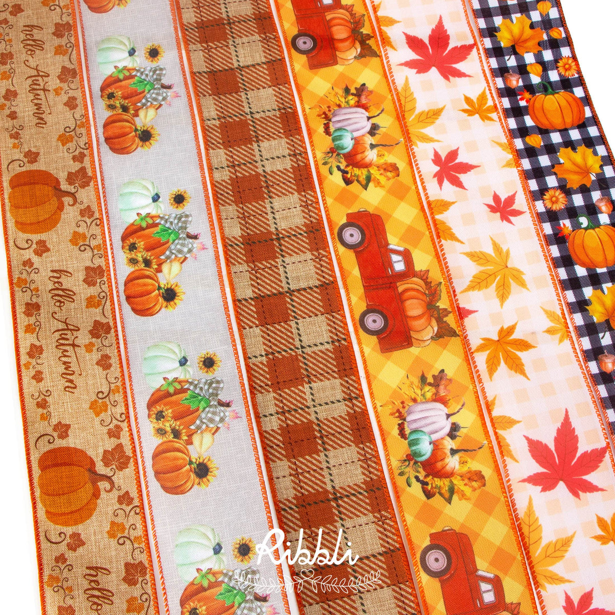 Fall Ribbon Wired 6 Rolls 2.5 Inch,Total 90 Feet(30 Yards), Hello Autumn/Vintage Truck/Pumpkin/Maple Leaves/Fall