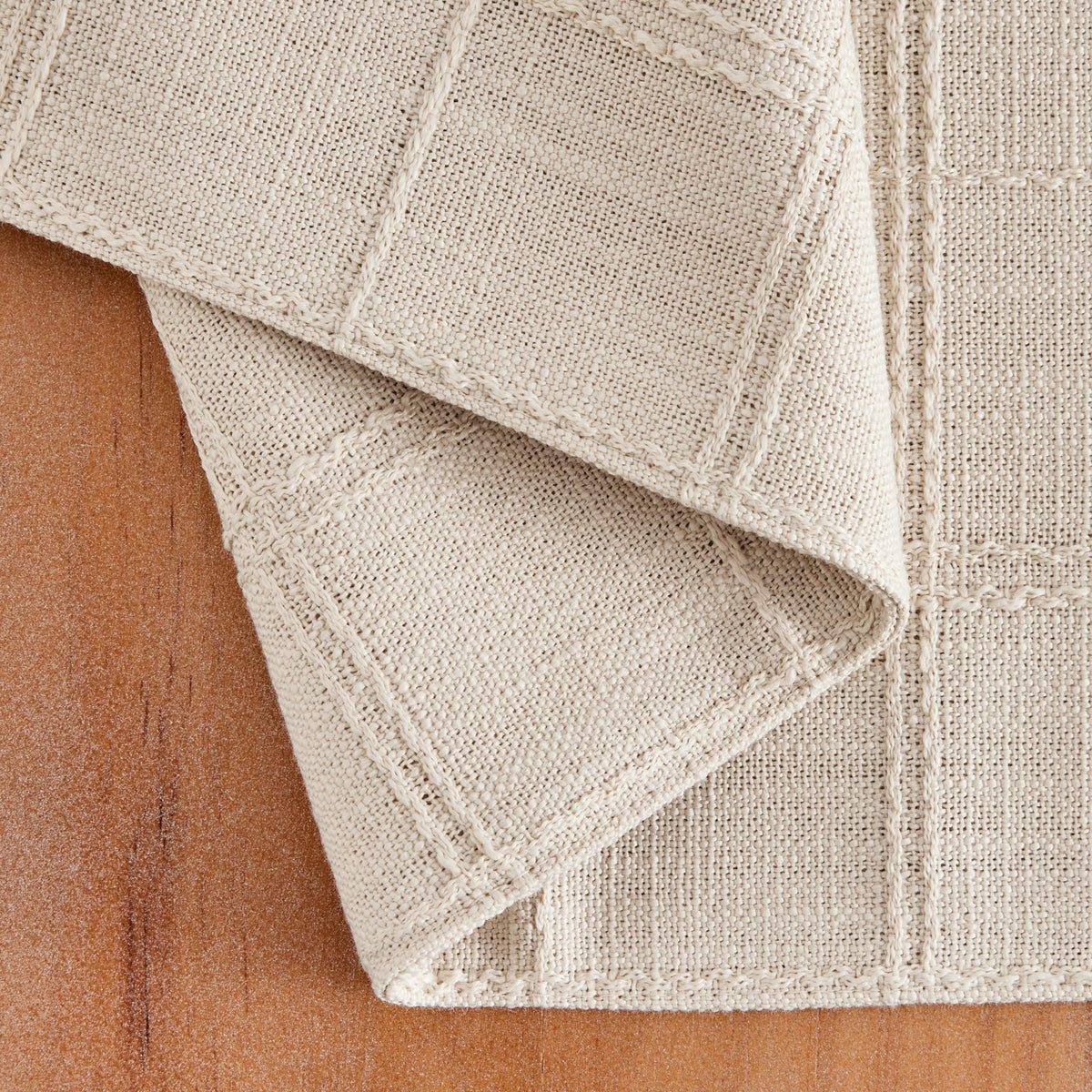 Linen Checked Farmhouse Placemats Set of 6, Neutral Beige 13x19in
