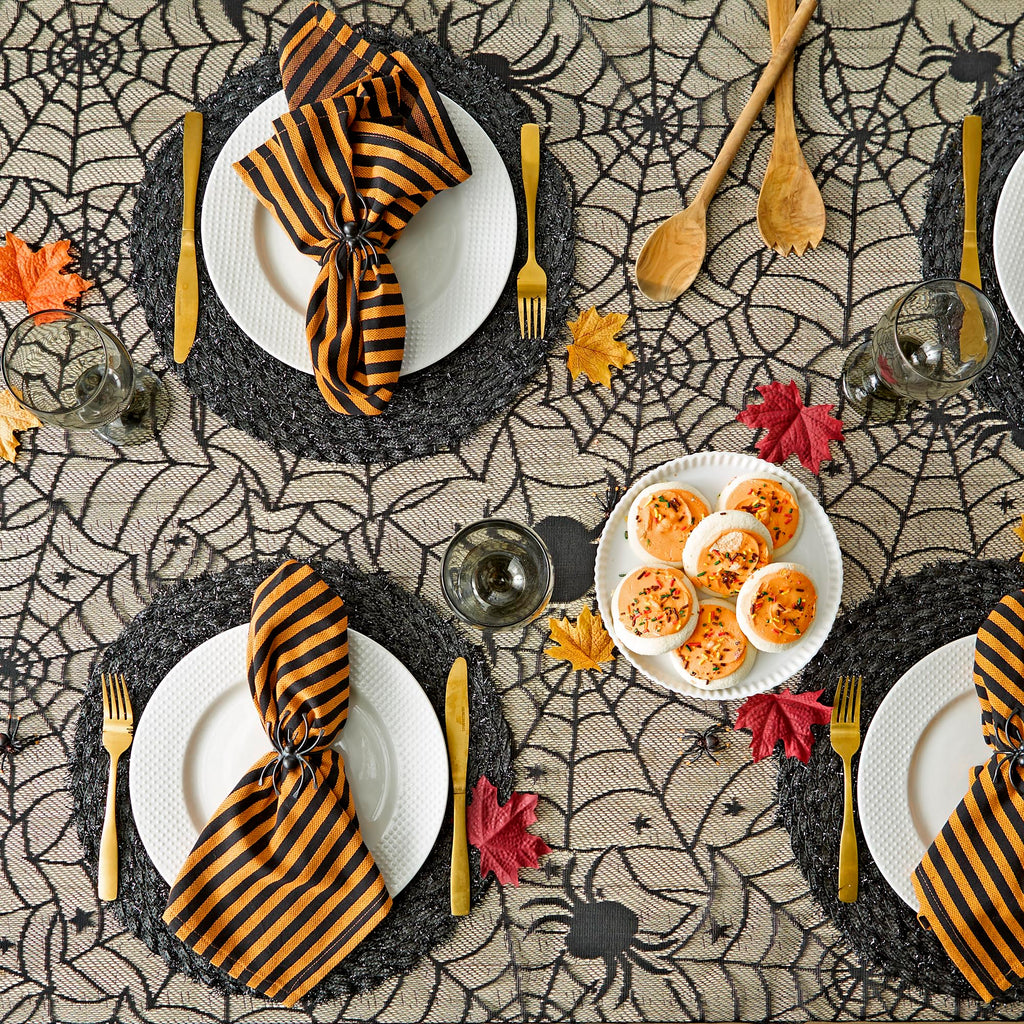 Black Lace Overlay Tabletop Collection Gothic Halloween Decor, Tablecloth, 54x72, Spider Web