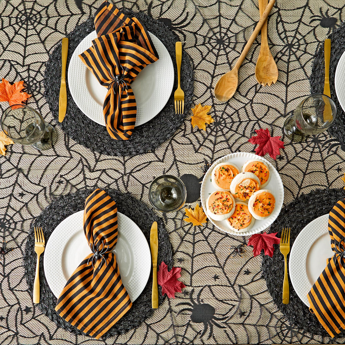 Black Lace Overlay Tabletop Collection Gothic Halloween Decor, Tablecloth, 54x72, Spider Web