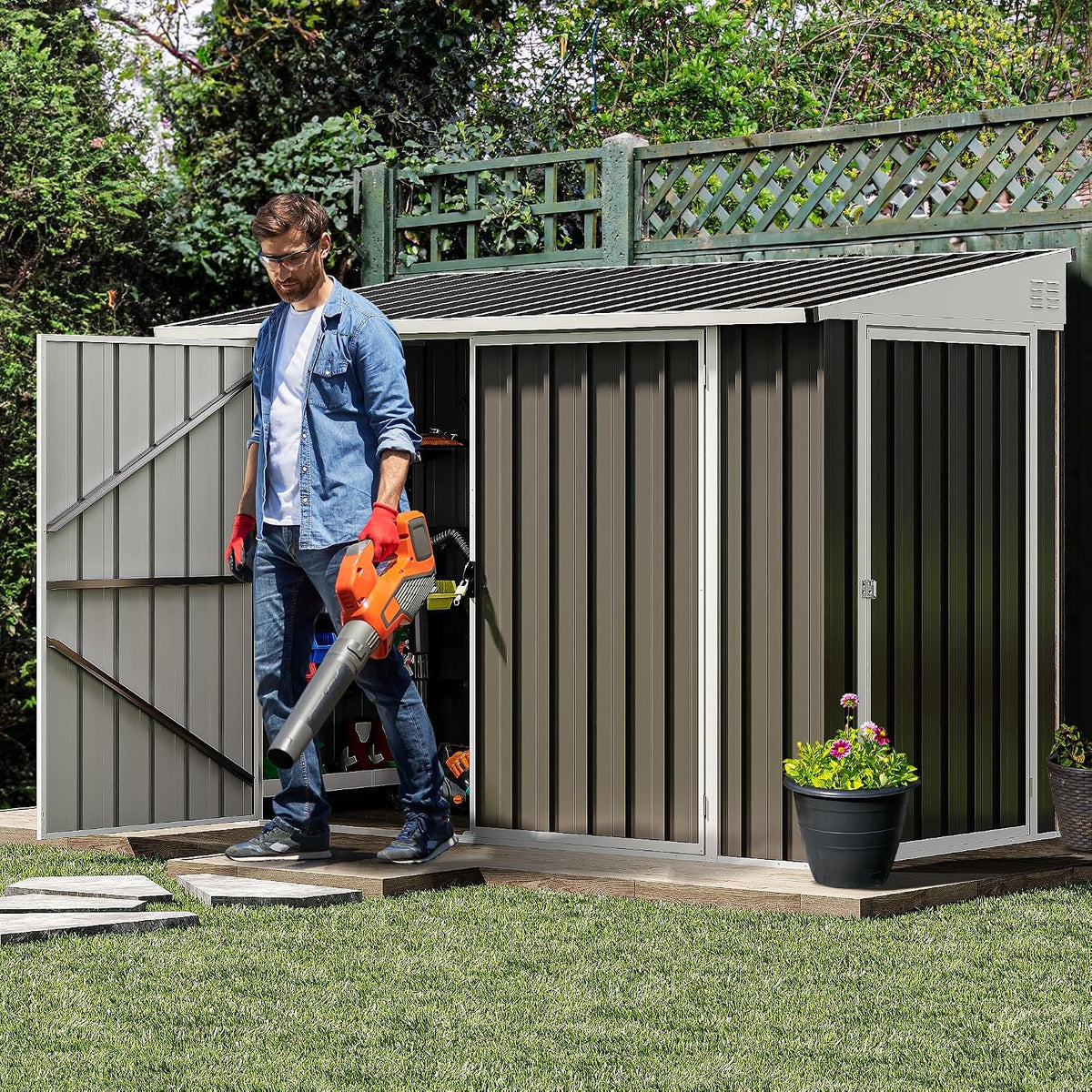 7x4 FT Outdoor Weatherproof Storage Shed, Secure Metal Bike Shed w/Lockable Entry, Garden Storage Solution for Lawn