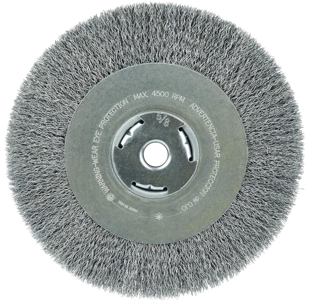 Weiler 36206 Wolverine 8" Crimped Wire Wheel, .014" Steel Fill, Wide Face, 5/8" Arbor Hole, Made in The USA