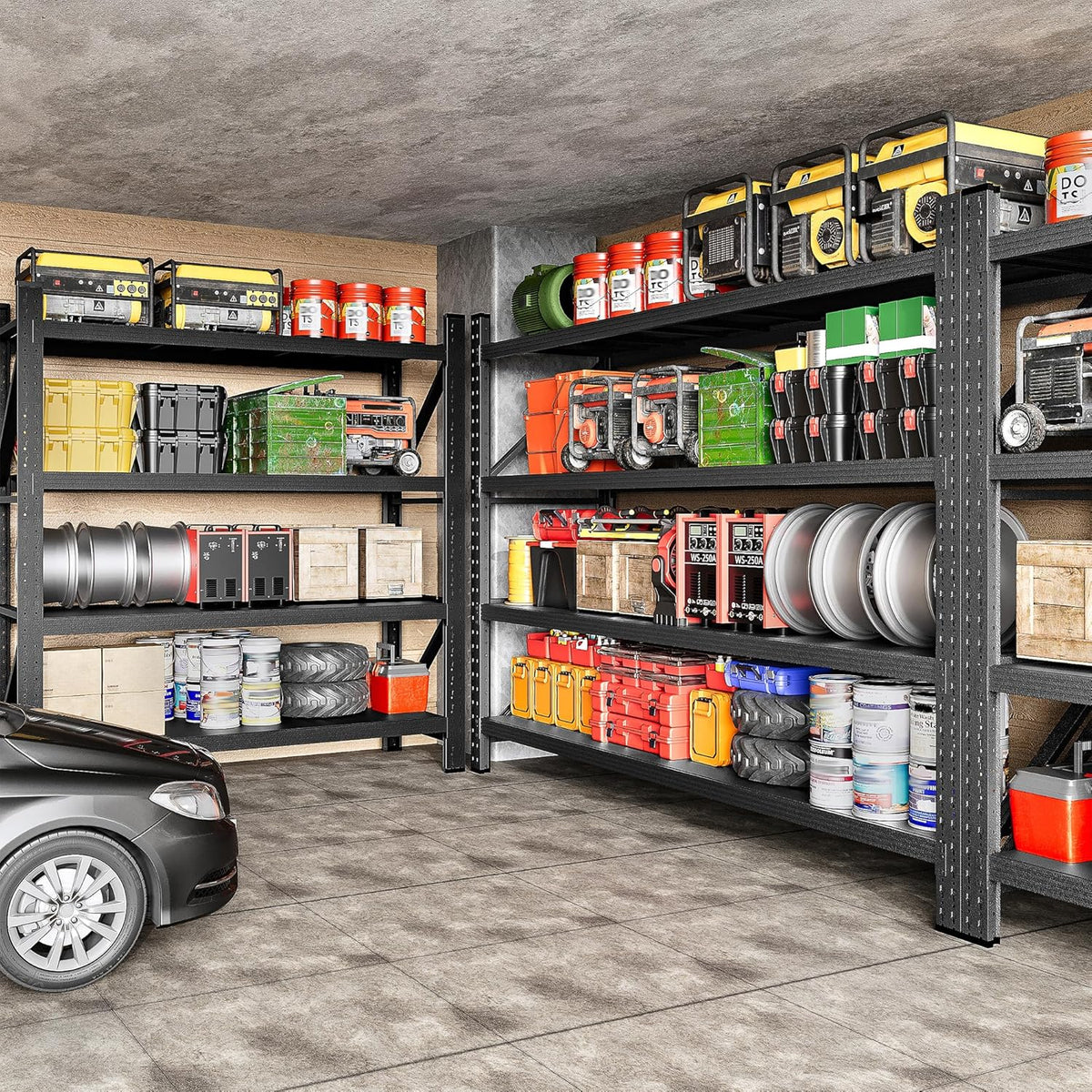 71.3" Wide Heavy Duty Garage Shelving Units,5000LBS Deep Storage Shelves,Black Metal Garage Shelves,Steel Shelf,Large