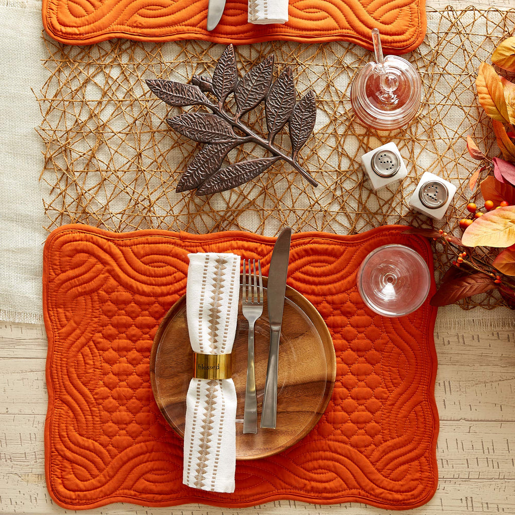Quilted Farmhouse Collection Tabletop, Placemat Set, Pumpkin Spice, 6 Piece