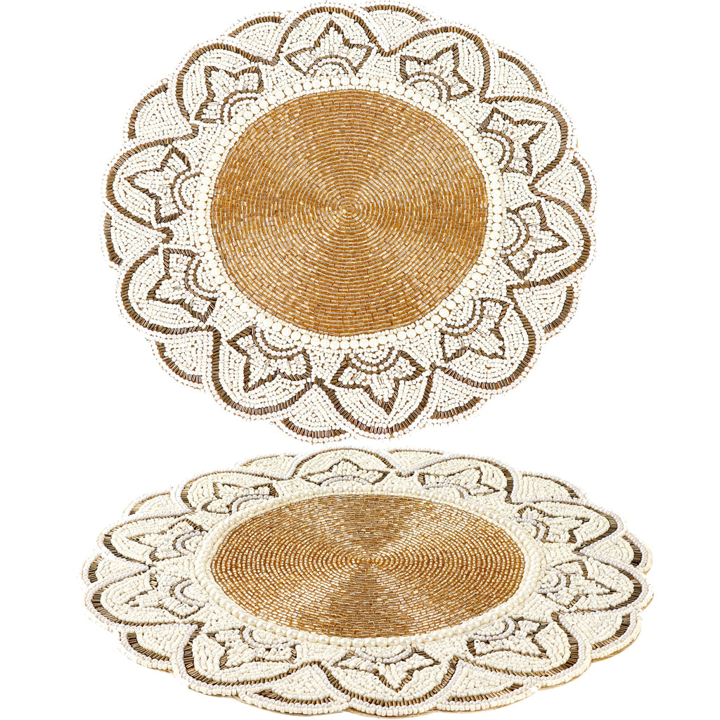 Beaded Placemats 13 Inch Gold Ivory Round Table Chargers