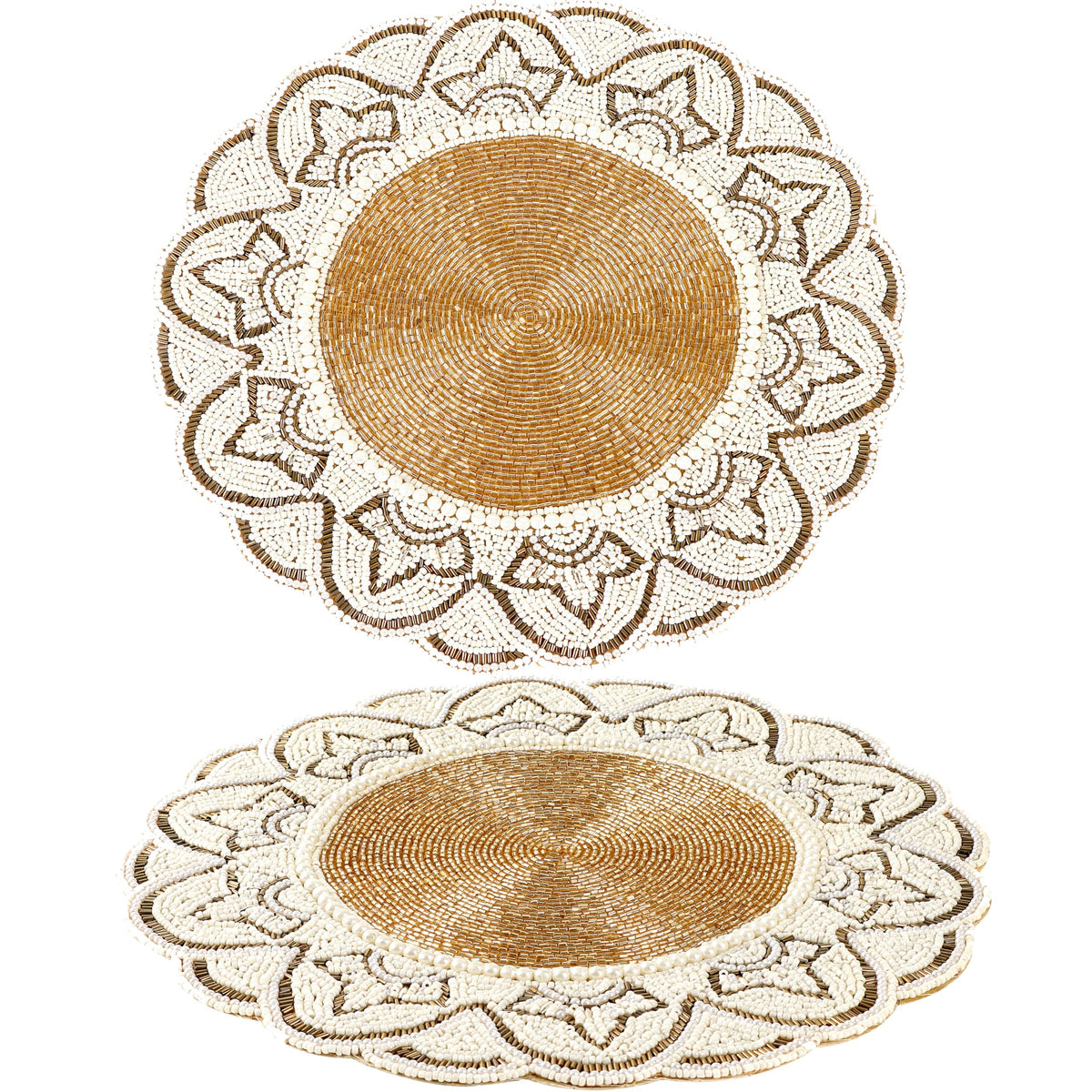 Beaded Placemats 13 Inch Gold Ivory Round Table Chargers