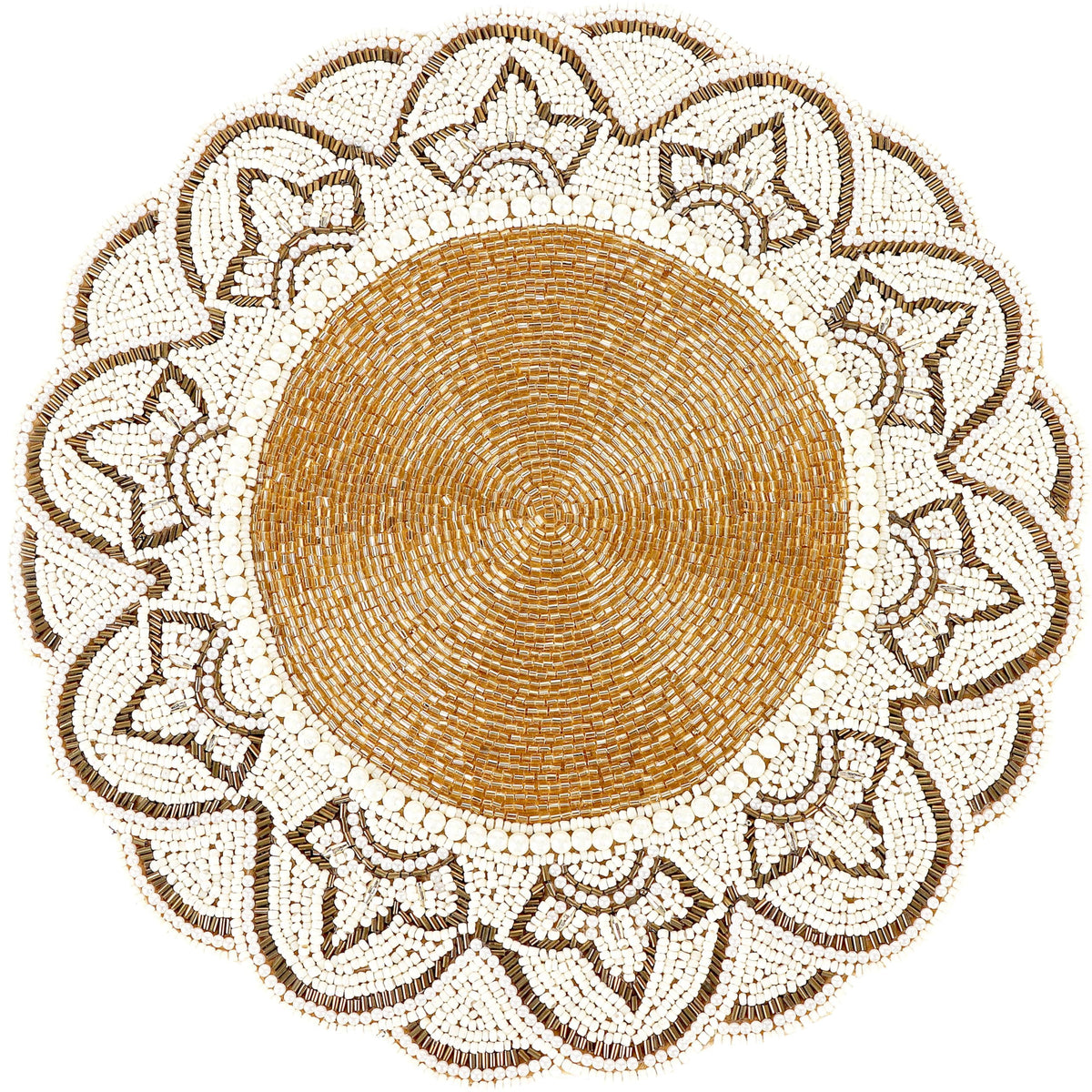 Beaded Placemats 13 Inch Gold Ivory Round Table Chargers
