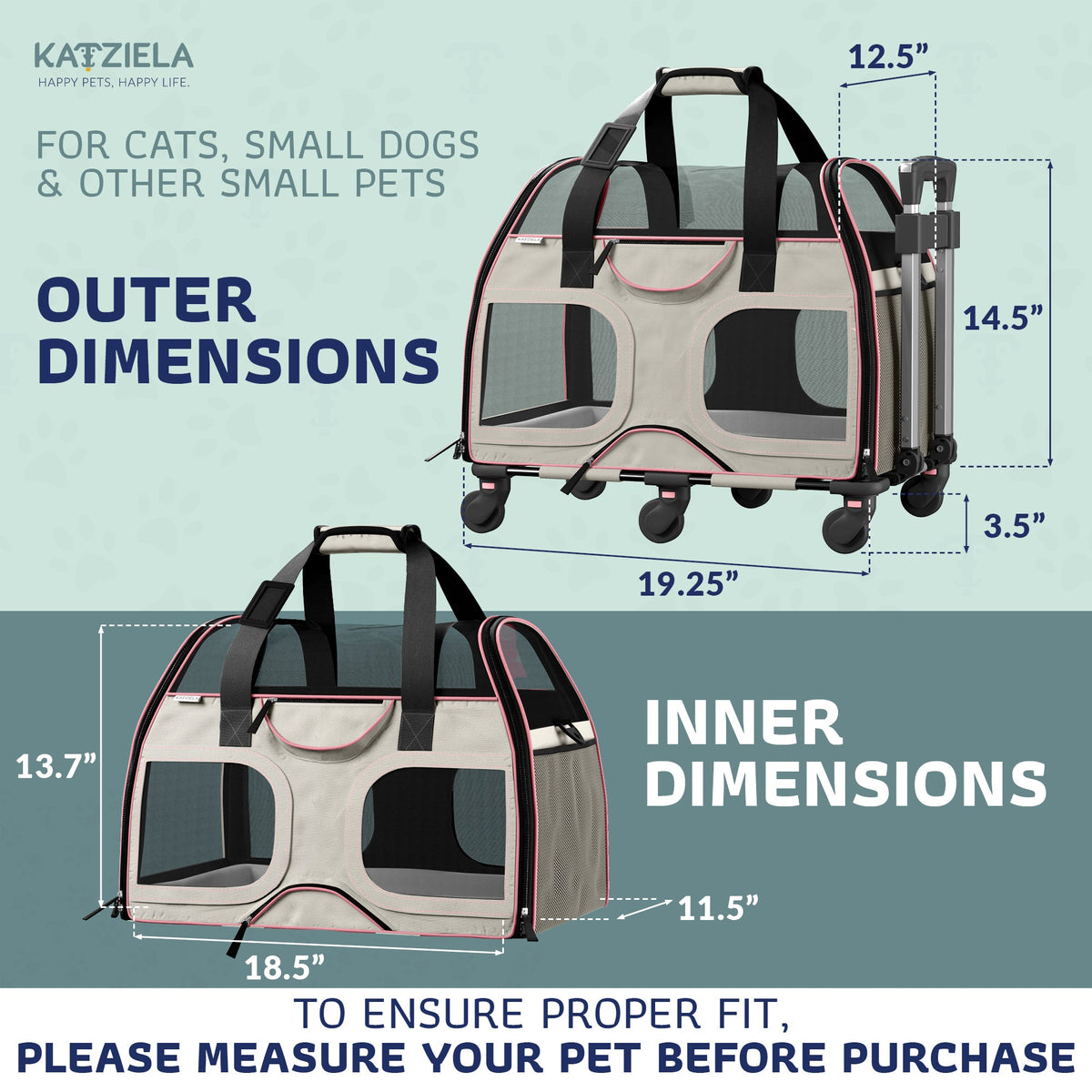 Katziela Luxury Rider PRO pet carrier – White/Pink