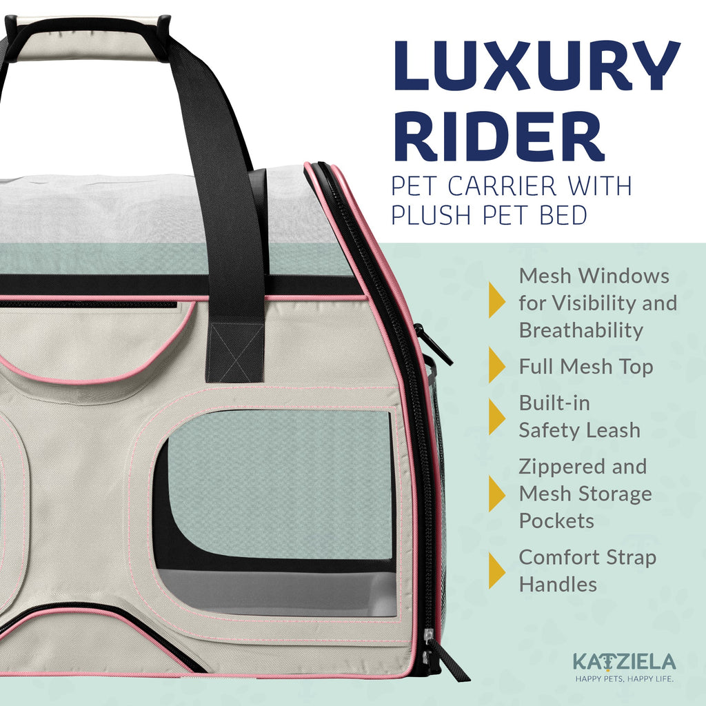 Katziela Luxury Rider PRO pet carrier – White/Pink